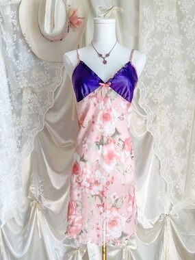 Purple Bust Floral Satin Slip Dress